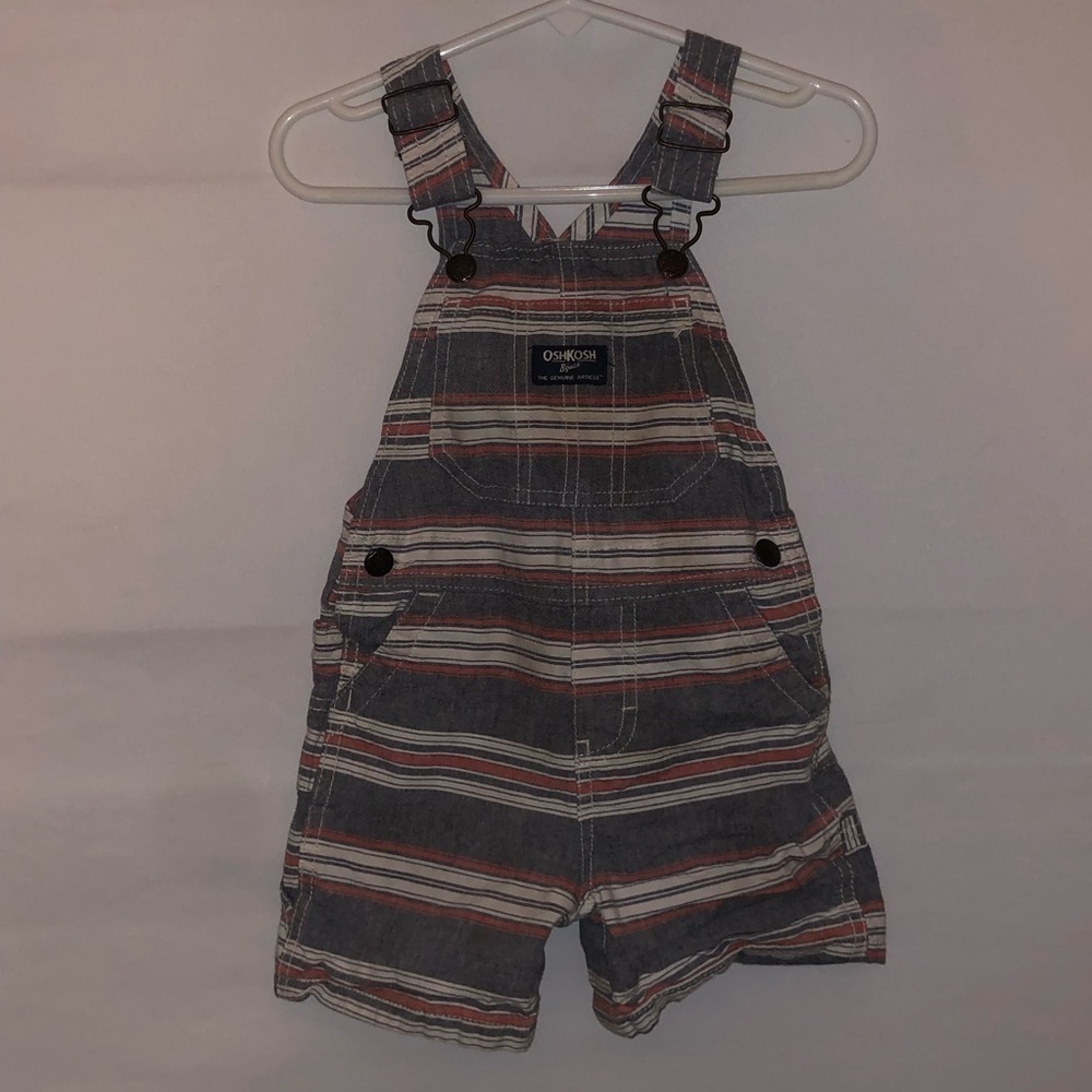 Oshkosh B'Gosh Red Grey & Cream Striped Overalls - Picture 2 of 10